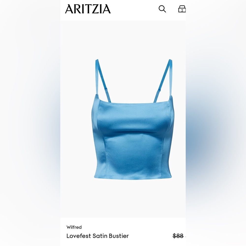 Aritzia Wilfred Lovefest Satin Bustier, wave blue, size S